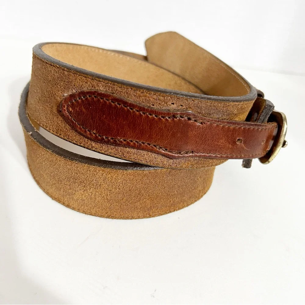 Unique Unbranded Leather Belt with Double Belt Design Light Brown Tan Brass Tone